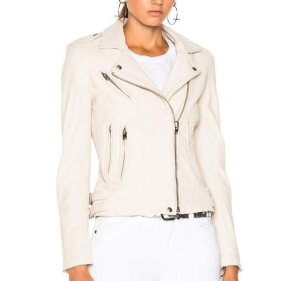 $1350 Sz 38 4 IRO Han Bone Ecru Cropped Leather Moto Jacket - Picture 1 of 13